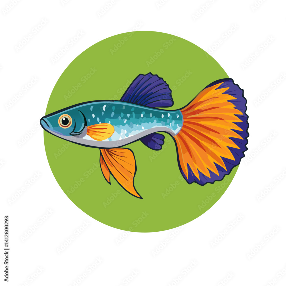 illustration of cartoon Poecilia reticulata guppy fish vector icon design green round