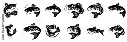 catfish silhouette vector set