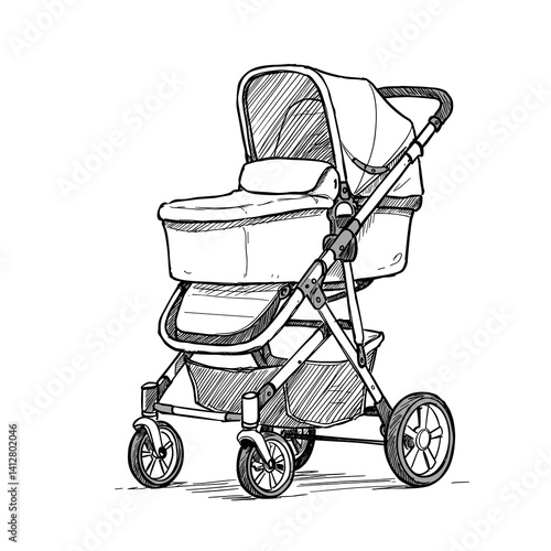 Baby stroller sketch in monochrome design representing motherhood  