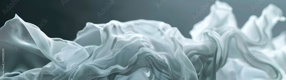 Obraz premium Flowing white fabric creates a soft and delicate visual effect against a transparent background