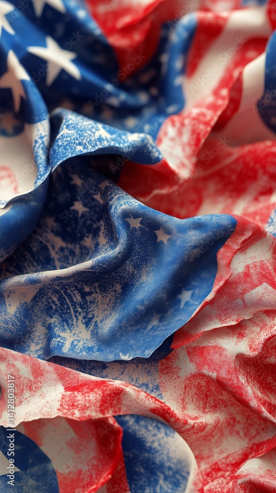 Colorful Fabric With Patriotic Patterns in Red, White, and Blue Displayed on a Textured Surface