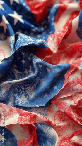 Obraz na płótnie Colorful Fabric With Patriotic Patterns in Red, White, and Blue Displayed on a Textured Surface w salonie