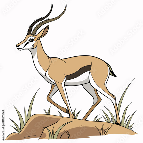 Cute brown fawn, a wild mammal, in the green grass of the forest