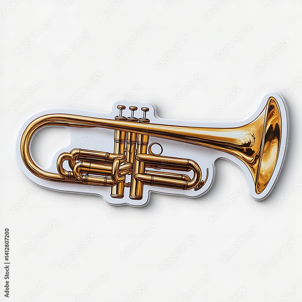 Obraz premium A Shiny Gold Colored Trumpet Instrument Rests on White Background