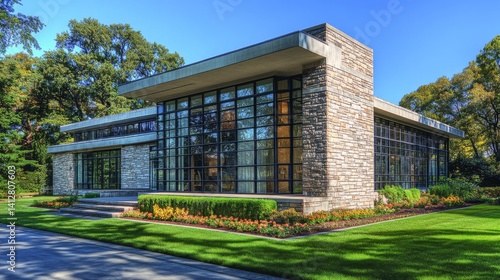 Modern Stone and Glass House with Landscaped Garden