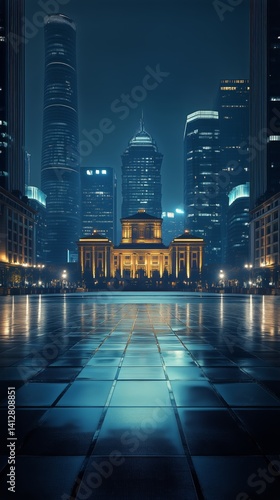 Obraz na płótnie Vibrant Cityscape at Night Showcasing Urban Architecture and Illuminated Streets w salonie
