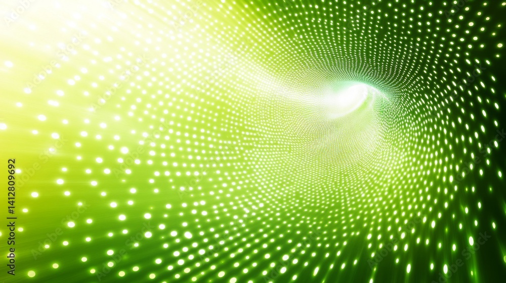 Obraz premium Abstract Green Light Tunnel with Bright Circles