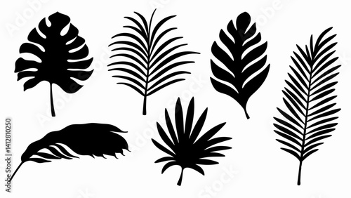 Wallpaper Mural set palm leaf silhouette vector on white background Torontodigital.ca