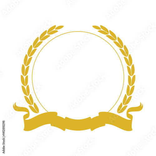 Golden Laurel Wreath Circle Frame with Ribbon