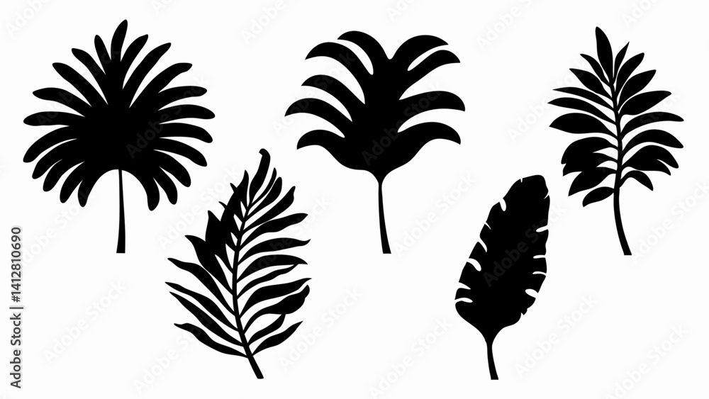 Obraz premium set palm leaf silhouette vector on white background