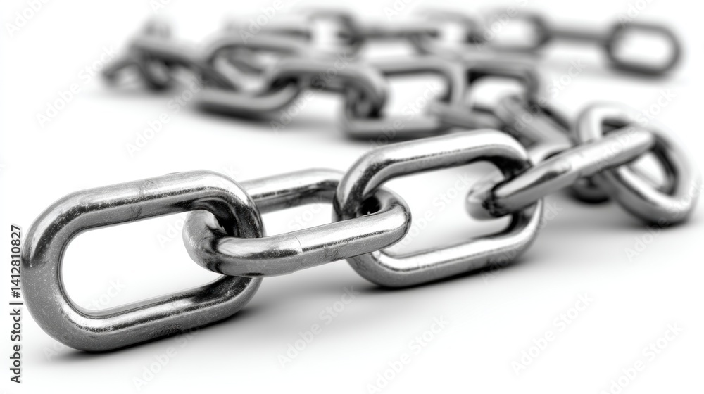 Fototapeta premium Close-Up of Silver Metal Link Chain on a White Background