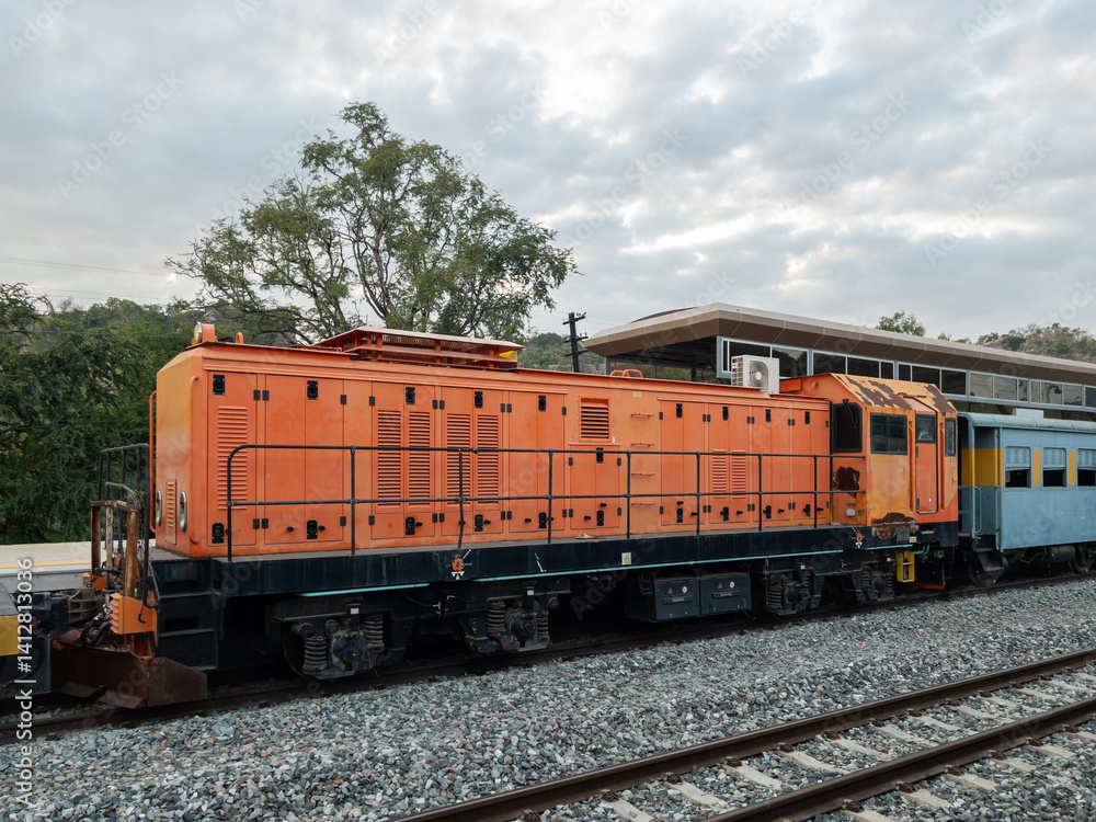 Obraz premium Hydraulic Diesel Locomotive for Railway Construction Equipment Transport.