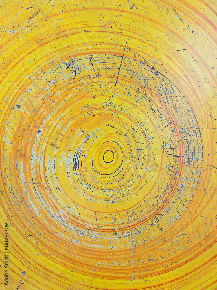 Abstract Painted Table Top - Circular Pattern in Garden.