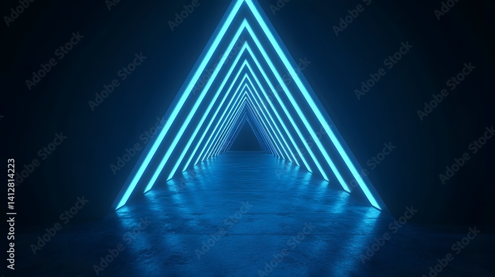 Naklejka premium Captivating Neon Blue Glow in Minimalist Sci-Fi Void with Geometric Shapes