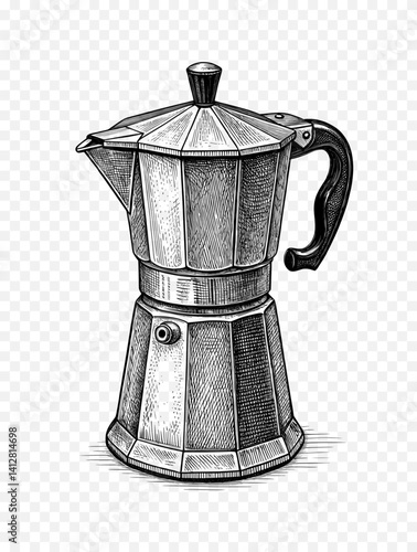 Classic Moka Pot Engraved style Vector Illustration. Geyser coffee maker.