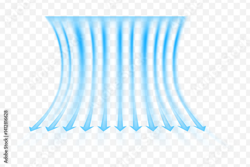 Light wind set of vector elements on transparent background. Dynamic blurred air flow movement