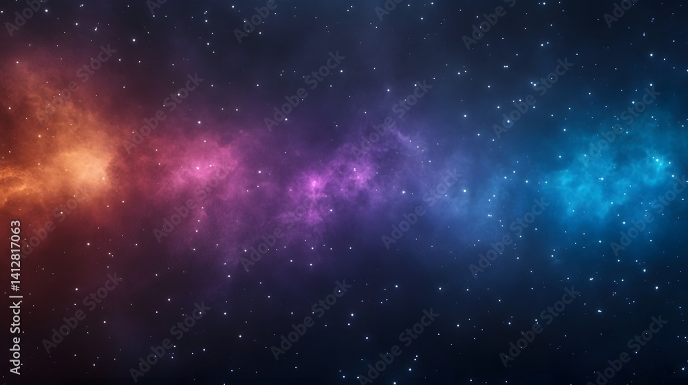 Naklejka premium Captivating Cosmic Tapestry:Faint Star Clusters and Nebula Hues in Deep Space