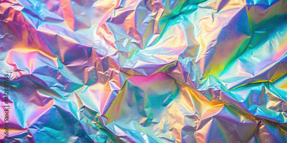 Fototapeta premium Abstract iridescent holographic foil texture background with vibrant color shifts and folds