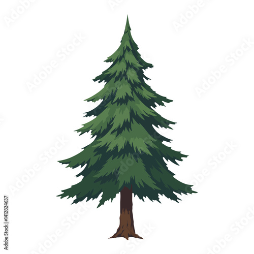 Majestic Tall Big Pine Tree Illustration Fresh Green Isolated Hand Drawn Vector Illustration