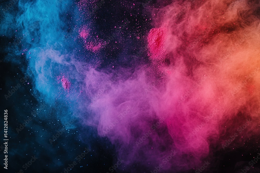 Fototapeta premium Happy Holi decoration, the indian festival.Top view of colorful holi powder on dark background