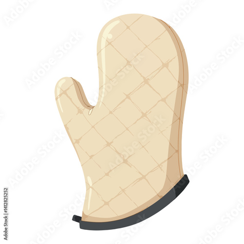 Vector Graphic of Beige Oven Mitt or Glove with Textured Design Isolated Hand Drawn Vector Illustration