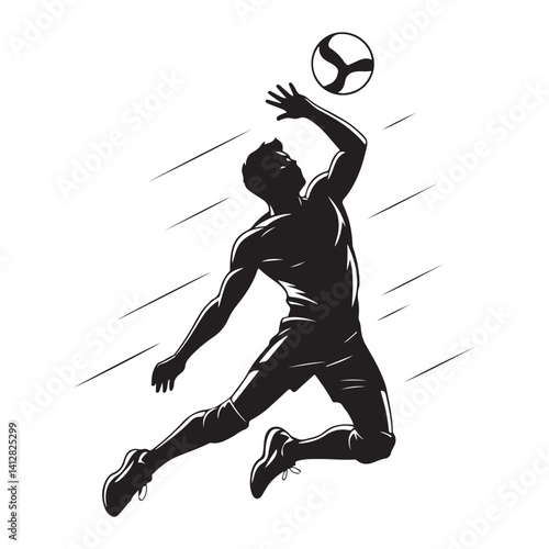 Male Volleyball Player Spiking Silhouette