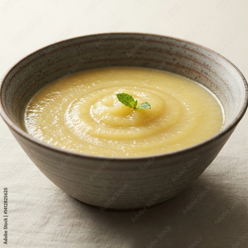 Apple puree soup in ceramic plate Apple puree soup in ceramic plate