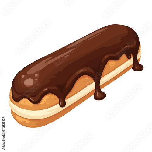 Eclair with Melt Chocolate Top Isolated Hand Drawn Vector Illustration Sweet Dessert Art