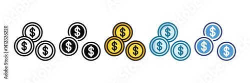Coin Icon Set Multiple Style Collection