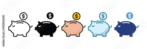 Piggy Bank Icon Set Multiple Style Collection