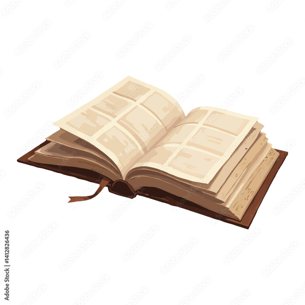 Fototapeta premium An Opened Old Book with Bookmark Isolated Hand Drawn Vector Illustration Open Vintage Story Book