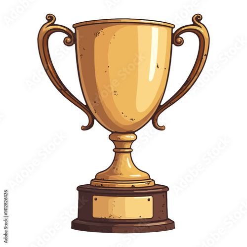 Golden Vintage Trophy with Handle Isolated Hand Drawn Vector Illustration Achievement Concept