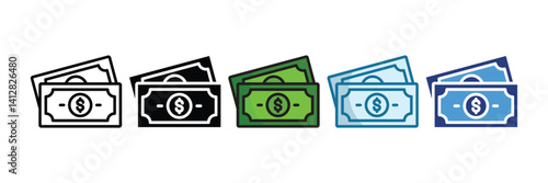 Dollar Bill Icon Set Multiple Style Collection