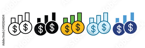 Economic Growth Icon Set Multiple Style Collection