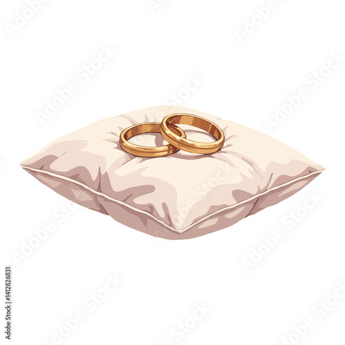 Golden Wedding Rings on a Beige Pillow Isolated Hand Drawn Vector Illustration for Marriage Ceremony