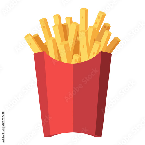 French Fries Delicious in a Red Package Isolated Hand Drawn Vector Illustration on White