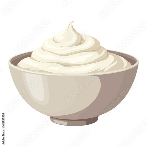 Creamy Sour Cream on a Bowl Isolated Culinary Treat Hand Drawn Vector Illustration