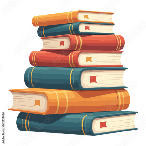 Colorful Stacked Books with Various Colors Isolated Hand Drawn Vector Illustration