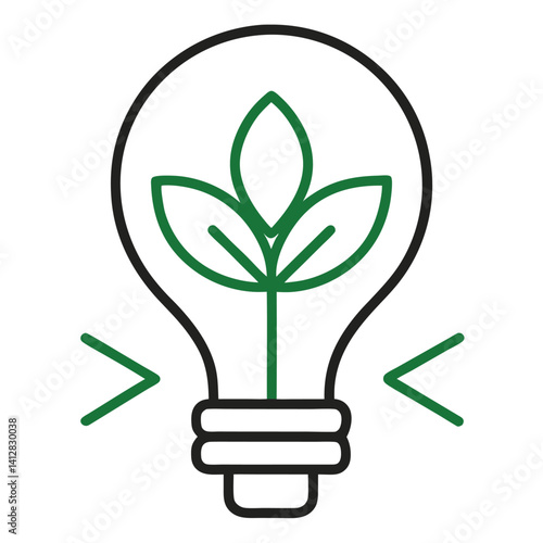 clean energy line icon leaf and lightbulb silhouette