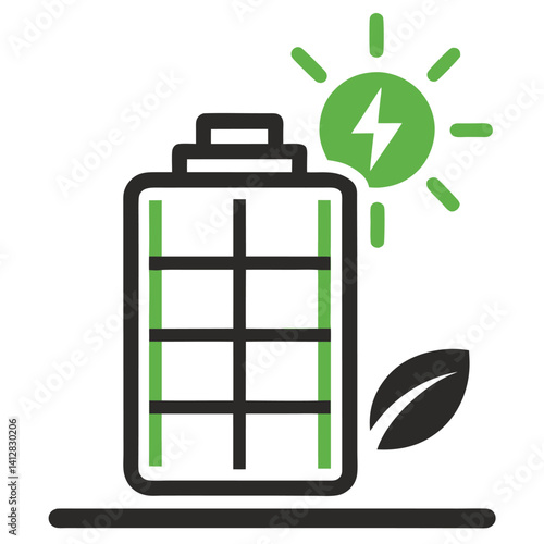 clean energy line icon solar battery silhouette