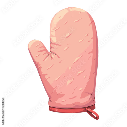 Pink Oven Mitt or Glove Protection from Heat Cooking Equipment Isolated Hand Drawn Vector Illustration