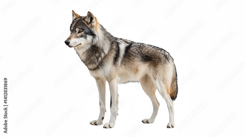 Obraz premium a gray wolf standing photo on a transparent background, PNG image, PNG file, Generative art.