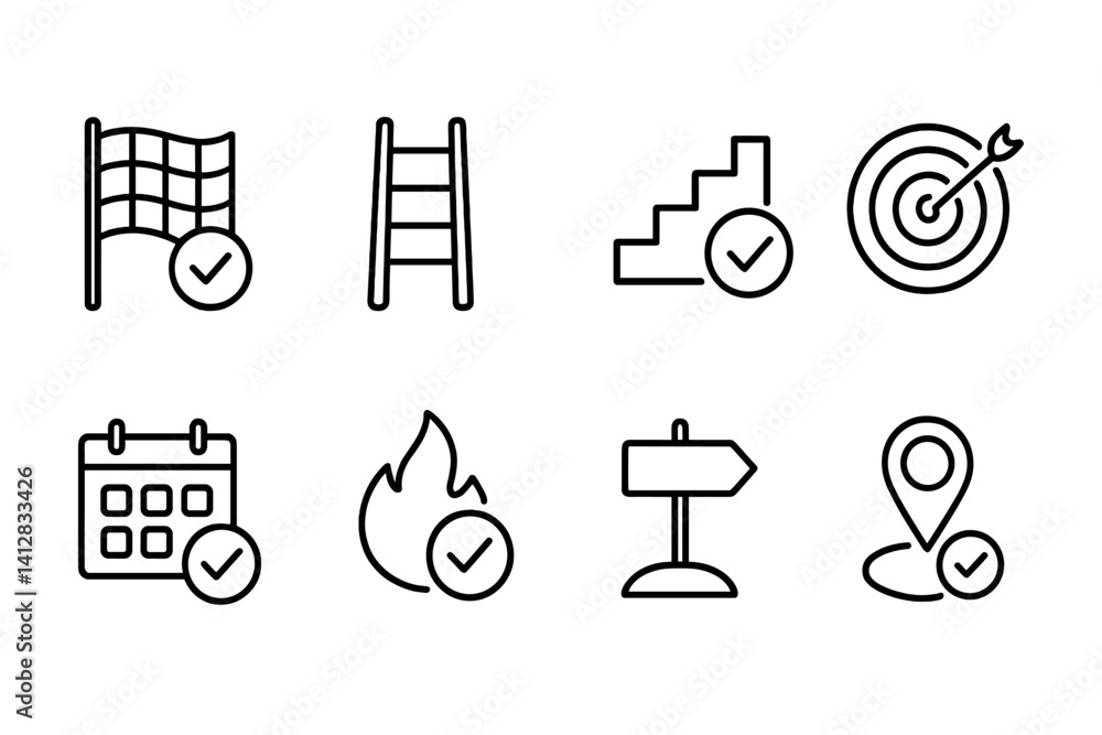 Obraz premium outline vector icons of photography awards and achievements: photo contest, trophy with camera, featured photo, best of day, editor’s choice, likes count, showcase icon, published photo. set of line