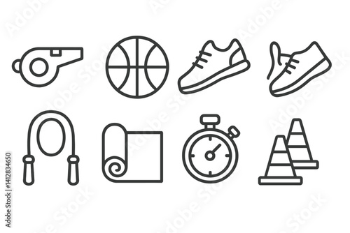 outline vector icons of filmmaking equipment: clapperboard, camera rig, boom mic, gimbal, director’s chair, monitor, slate, script. set of line style icons in a modern, minimalist design.