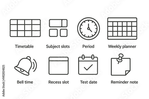 School schedule icons set: linear style for organized planning