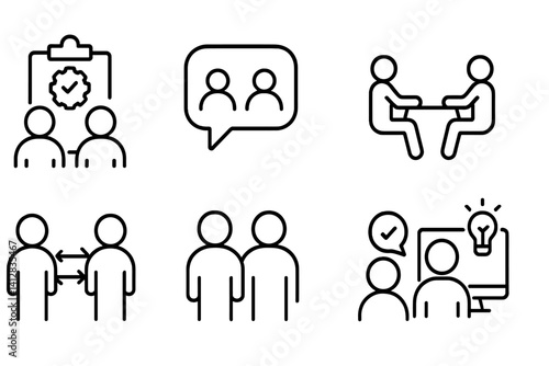 outline vector icons of music collaboration: shared playlist, duet mic, remote recording, co-writing icon, jam session, file share, track bounce, split vocals. set of line style icons in a modern,