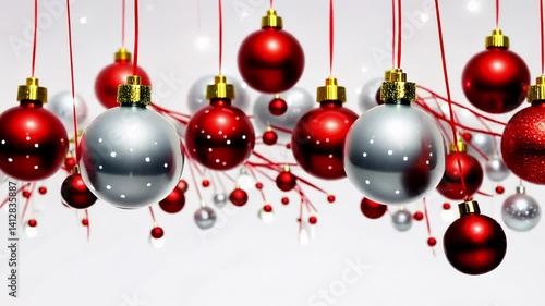 Red and silver christmas balls on a white background video greeting  card 