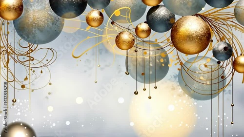 Gold and silver Christmas balls Video. Christmas and New Year Card