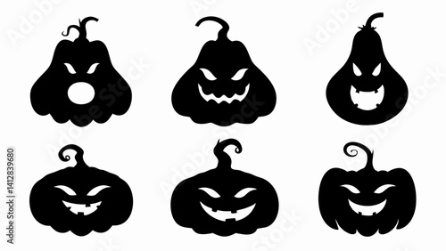 set halloween pumpkin silhouette vector on white background