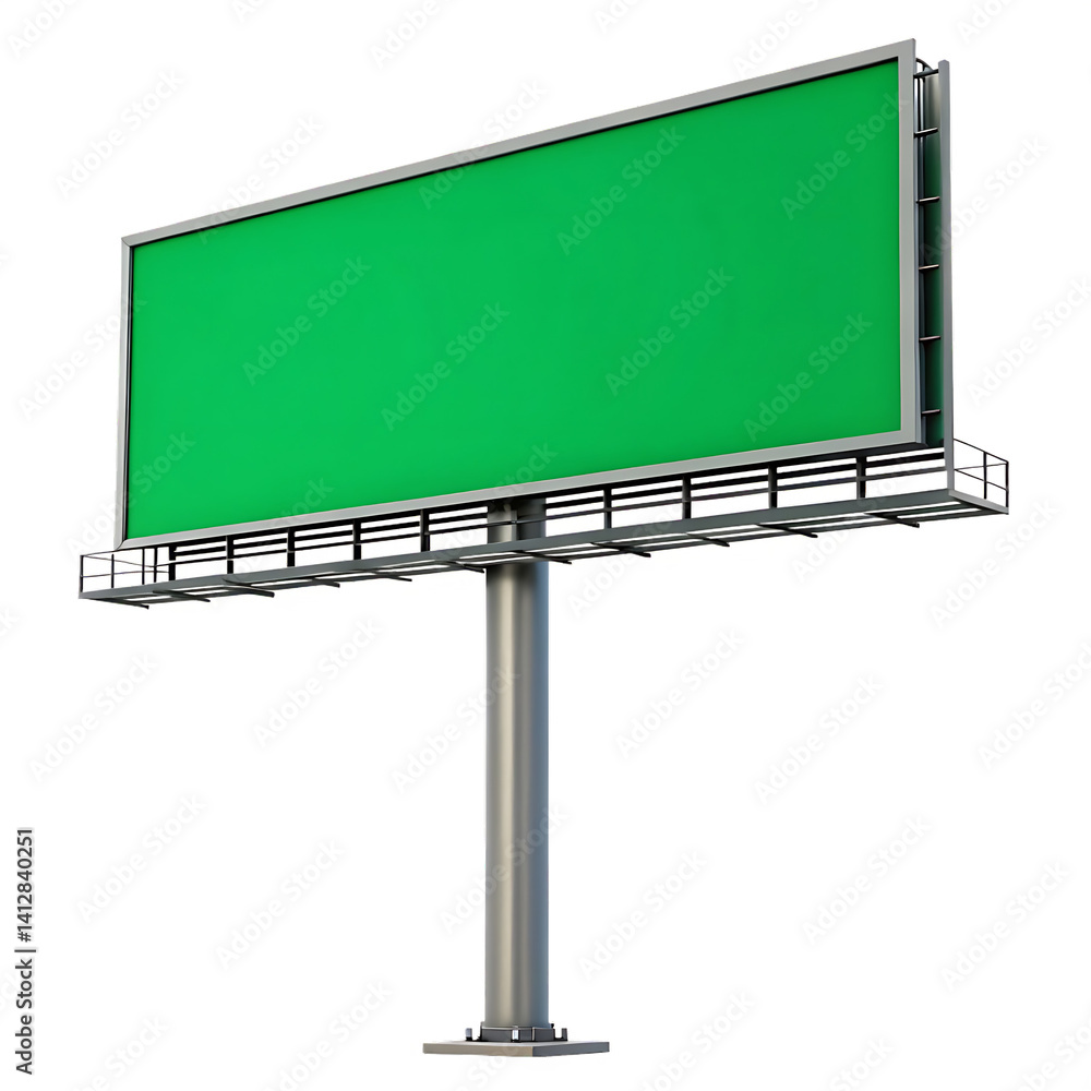 Fototapeta premium Blank green billboard isolated on white background